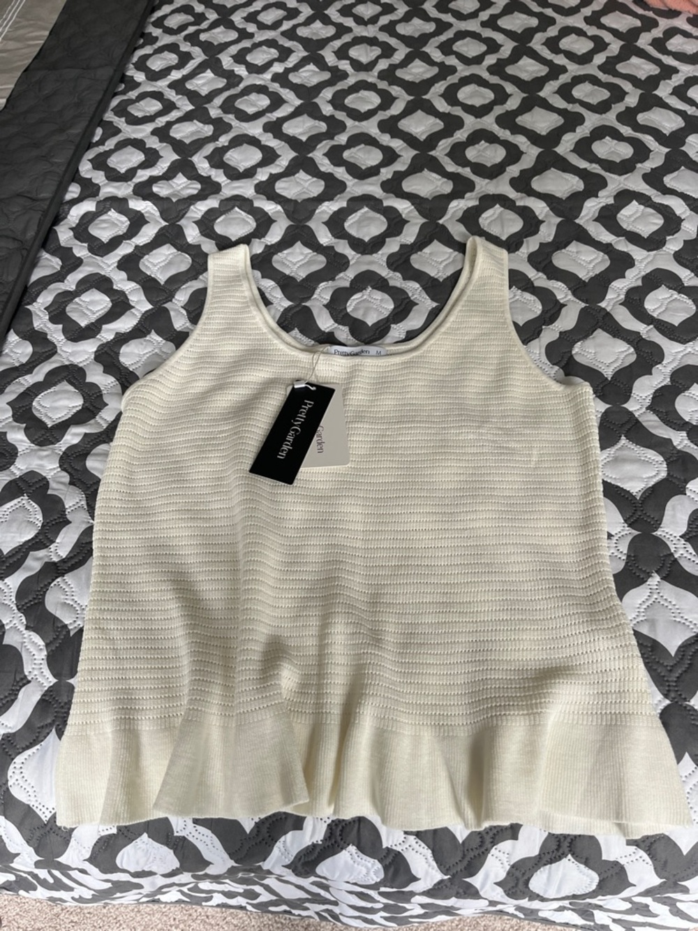 Worthington Cream Ruffle-Hem Knit Tank Top